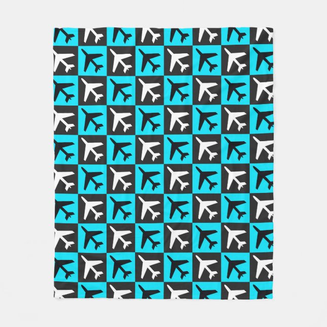 Geometric Blue Black Aviation Jets Airplane Fleece Blanket (Front)