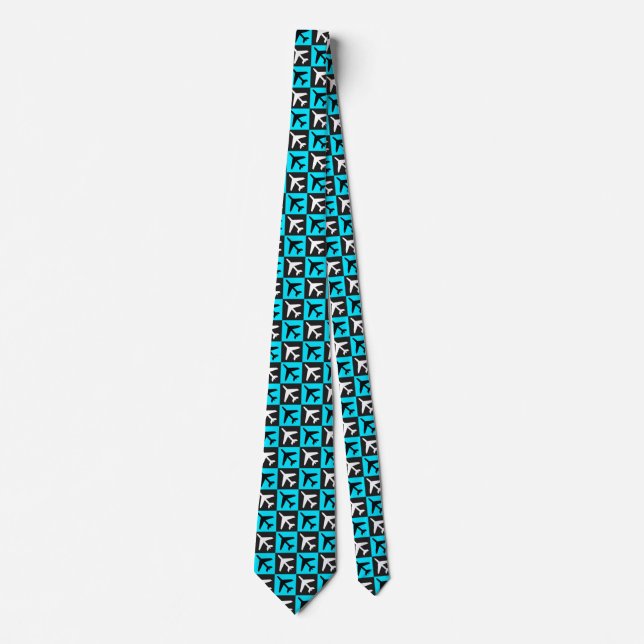 Geometric Blue Black Aviation Jets Airplane Neck Tie (Front)