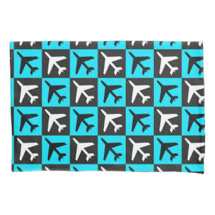Geometric Blue Black Aviation Jets Airplane Pillow Case
