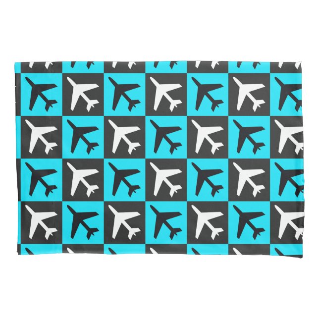 Geometric Blue Black Aviation Jets Airplane Pillow Case (Front)