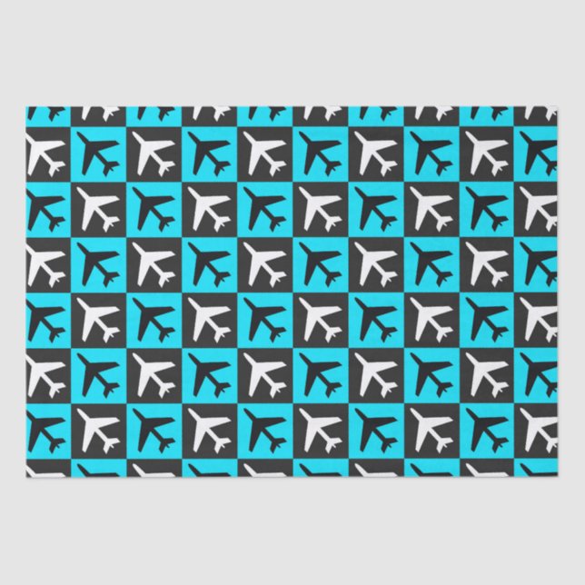 Geometric Blue Black Aviation Jets Airplane Tissue Paper (Front)