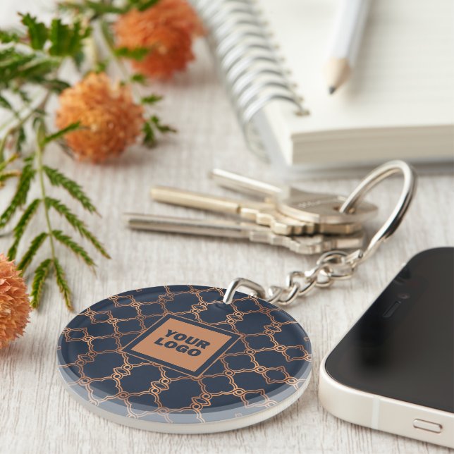 Geometric Blue Company Logo Keychain (Front Right)