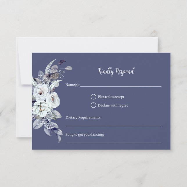 Geometric Blue Floral RSVP Card (Front)