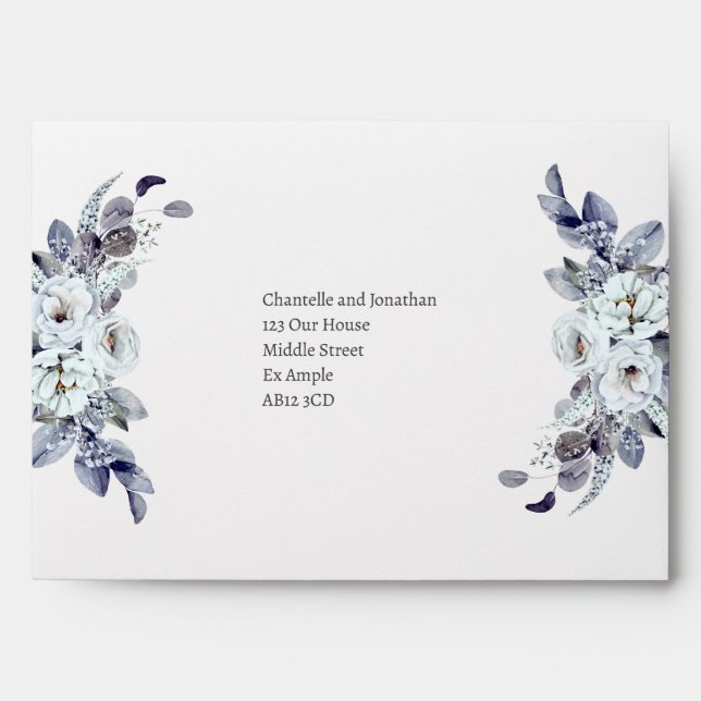 Geometric Blue Florals Wedding Envelopes (Front)