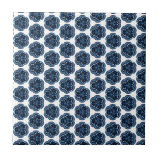 Geometric Blue Flowers Ceramic Tile