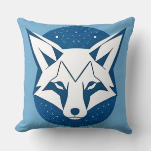 Geometric Blue Fox Illustration Throw Pillow