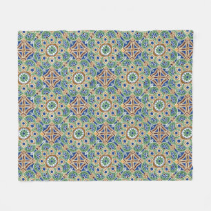 geometric blue green and tan Fleece Blanket