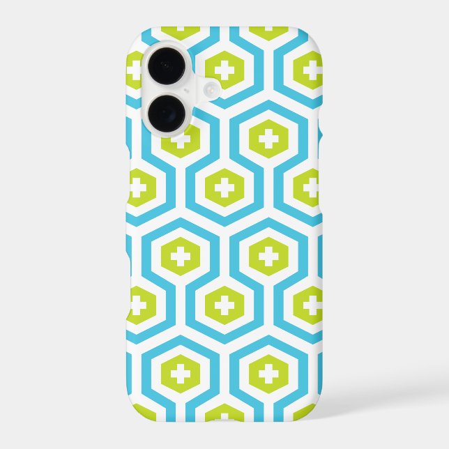 Geometric Blue Green Hexagon & Cross Pattern Case-Mate iPhone Case (Back)