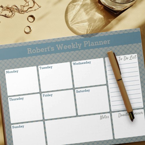 Geometric Blue  Grey Custom Weekly Planner Notepad