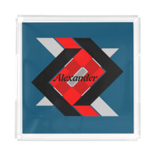 Geometric blue grey red black personalized simply acrylic tray