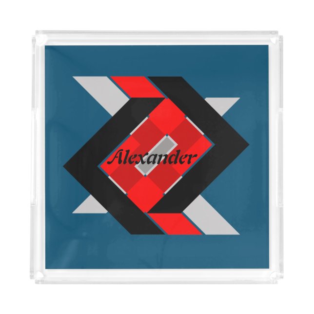 Geometric blue grey red black personalized simply acrylic tray (Front)