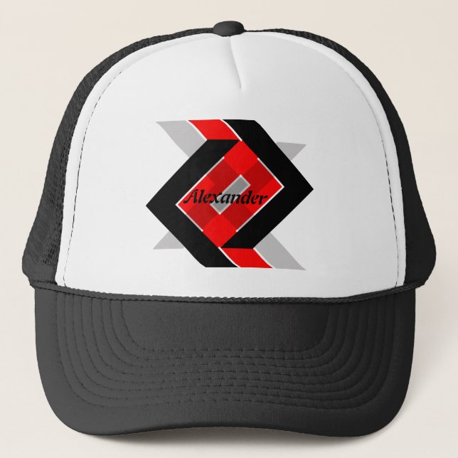 Geometric blue grey red black personalized simply trucker hat (Front)