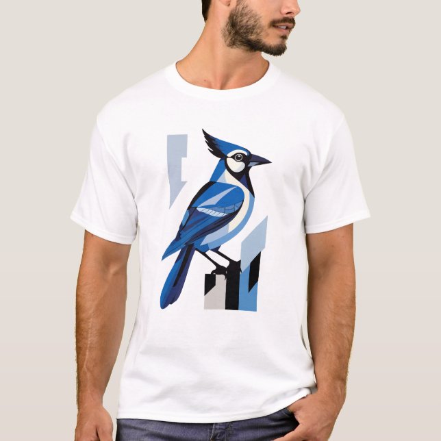Geometric Blue Jay Bird T-Shirt (Front)