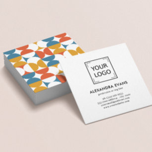 Geometric blue orange yellow MID CENTURY logo Square Business Card
