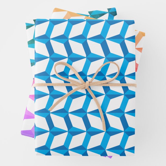 Geometric Blue Pattern Design Wrapping Paper Sheets (In situ)