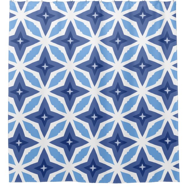 Geometric Blue Pattern Shower Curtain (Front)