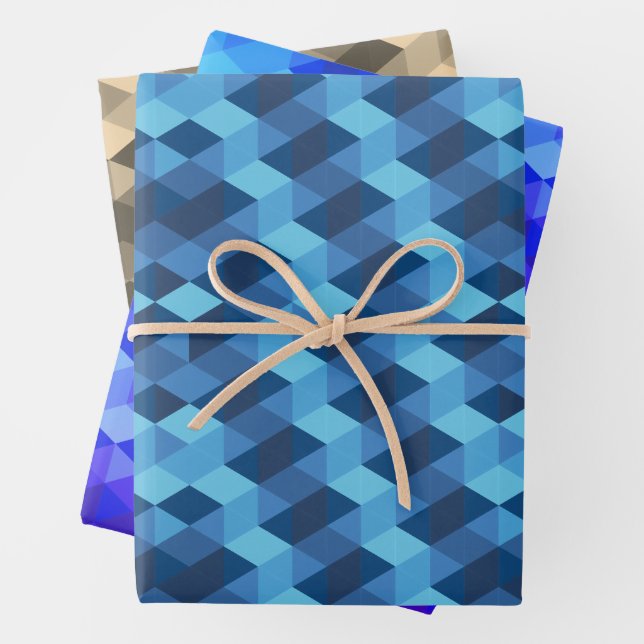 Geometric Blue Pattern Wrapping Paper Sheets (In situ)