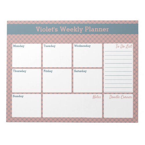 Geometric Blue  Pink Custom Weekly Planner Notepad