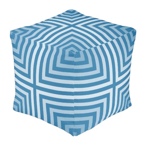 Geometric Blue Striped Nested Box Pouf