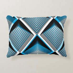 Geometric Blue Stripes: Bright Vintage Overlay Accent Pillow