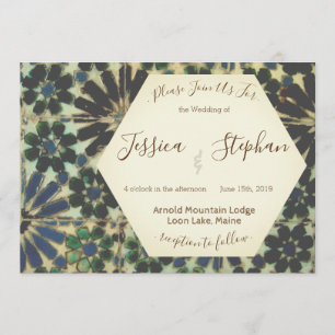 Geometric Blue Tiles Wedding Invitation