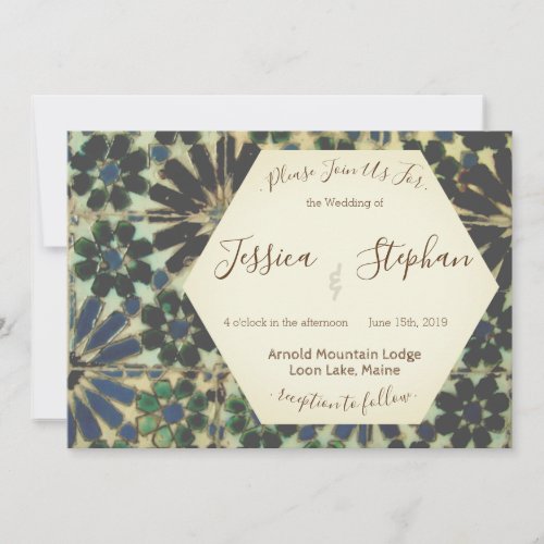 Geometric Blue Tiles Wedding Invitation