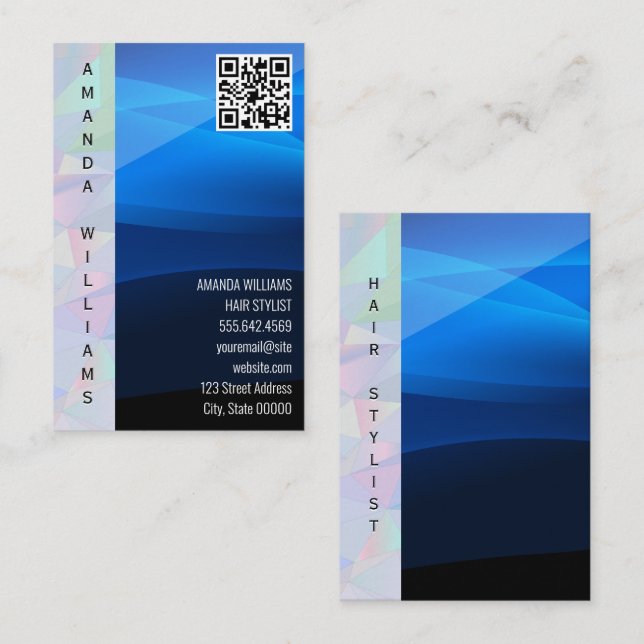 Geometric | Blue Wave | QR Code Business Card (Front/Back)