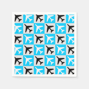 Geometric Blue White Aviation Jets Airplane Napkins