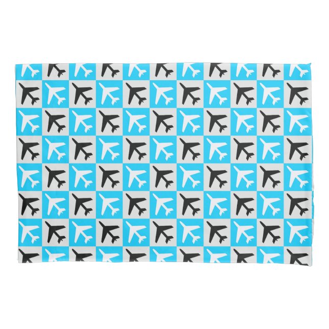 Geometric Blue White Aviation Jets Airplane Pillow Case (Front)