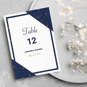 Geometric blue white gold glitter Table Numbers