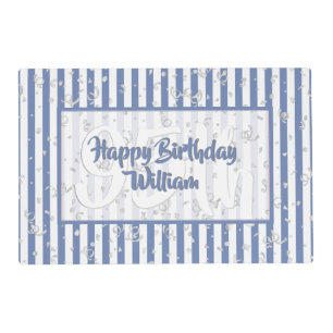 Geometric Blue/White Stripe Happy Birthday Placemat