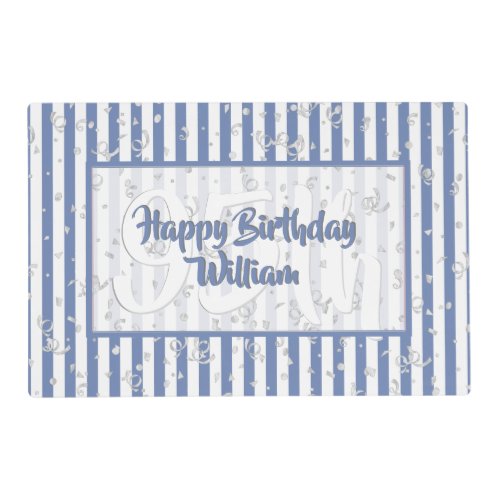 Geometric BlueWhite Stripe Happy Birthday Placemat