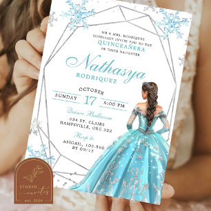 Geometric Blue Winter Snowflake Quinceanera Invitation