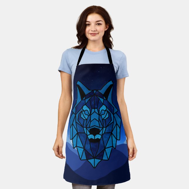 Geometric Blue Wolf  Apron (Worn)