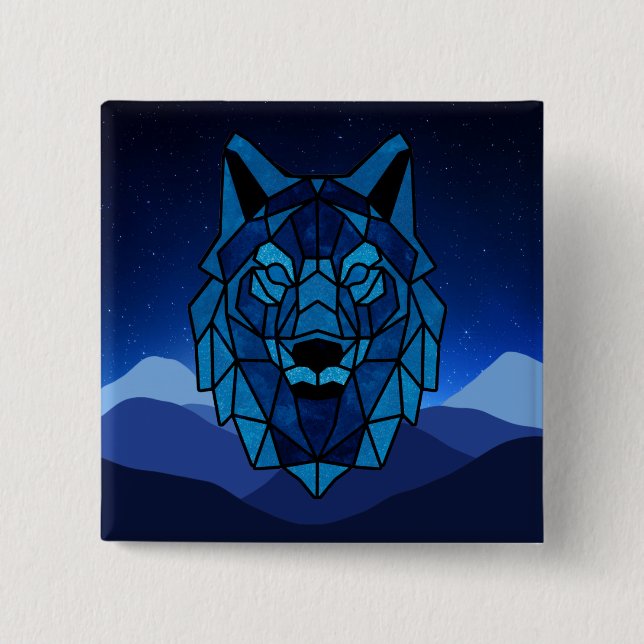 Geometric Blue Wolf  Button (Front)