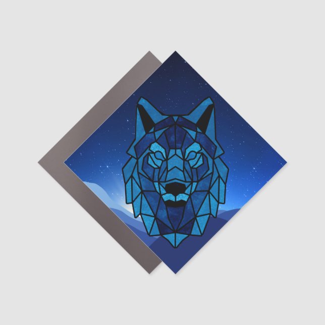 Geometric Blue Wolf  Car Magnet (Front)