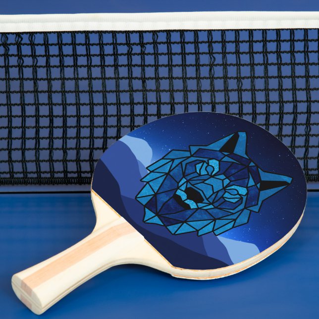 Geometric Blue Wolf  Ping Pong Paddle (Insitu)