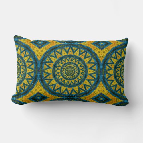  Geometric Blue  Yellow Sun Vintage Tribal Ethnic Lumbar Pillow