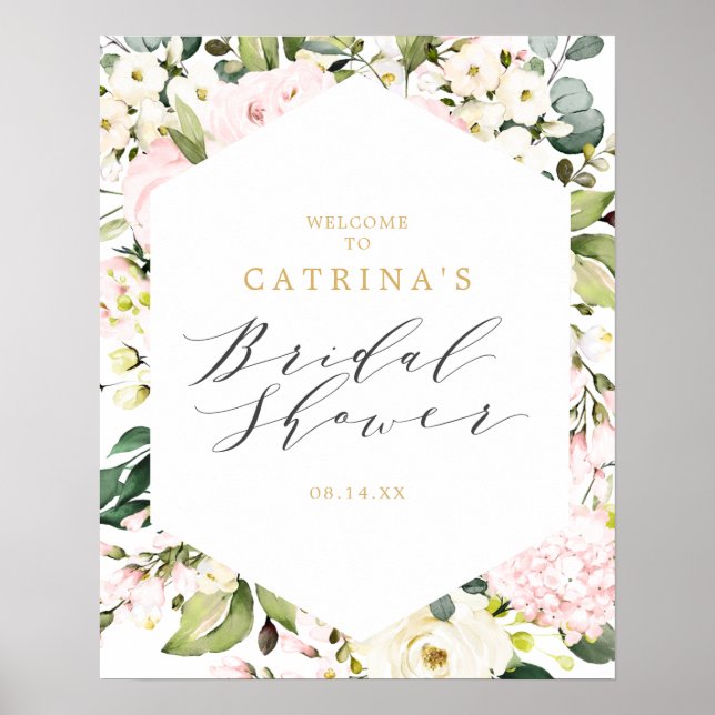 Geometric Blush Floral Bridal Shower Welcome Sign (Front)