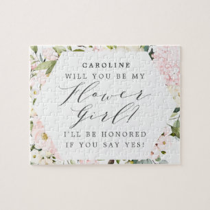 Geometric Blush Floral Flowers Girl Proposal Jigsaw Puzzle