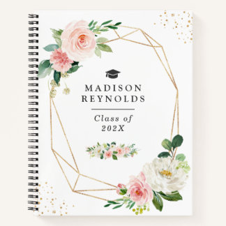 Geometric Blush Floral Graduation Guestbook Notebook