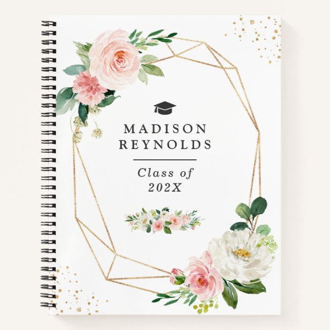 Geometric Blush Floral Graduation Guestbook Notebook (Front)