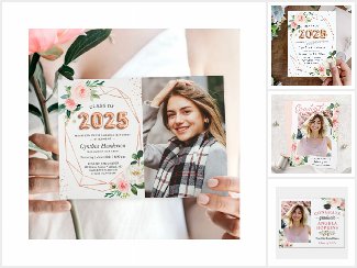 Geometric Blush Floral Graduation Invitation Suite