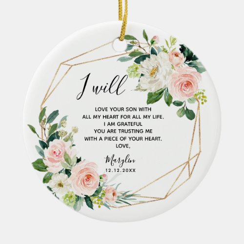 Geometric Blush Floral Mother of the Groom Ceramic Ornament