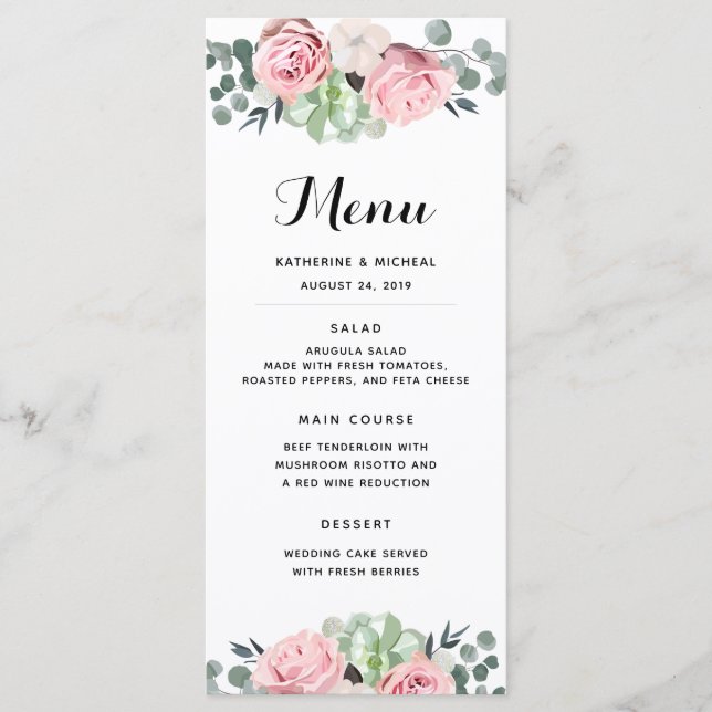 Geometric Blush Floral Wedding Menu (Front)