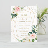 Geometric Blush Gold Floral 100th Birthday Invite (Standing Front)