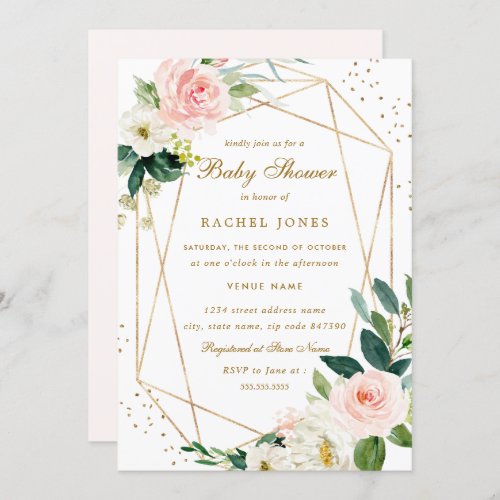 Geometric Blush Gold Floral Baby Shower Invitation