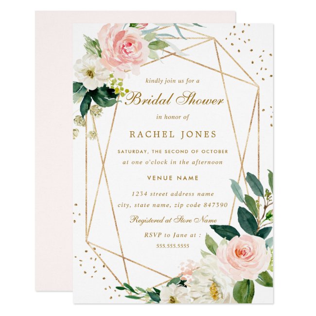Geometric Blush Gold Floral Bridal Shower Invite