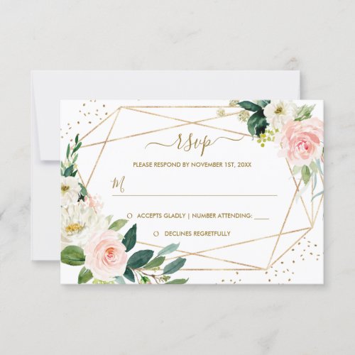 Geometric Blush Gold Floral Gold Wedding RSVP