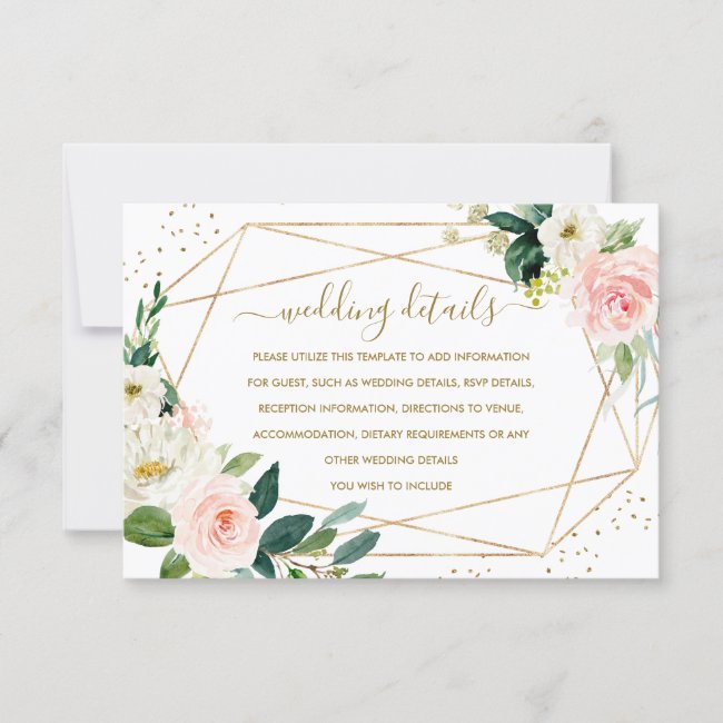 Geometric Blush Gold Floral Wedding Details Card